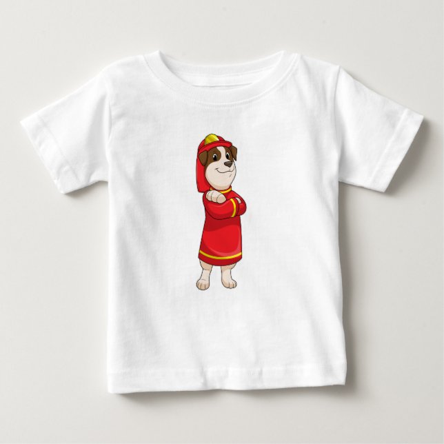 Hund als Feuerwehrmann mit Helmet Baby T-shirt (Vorderseite)