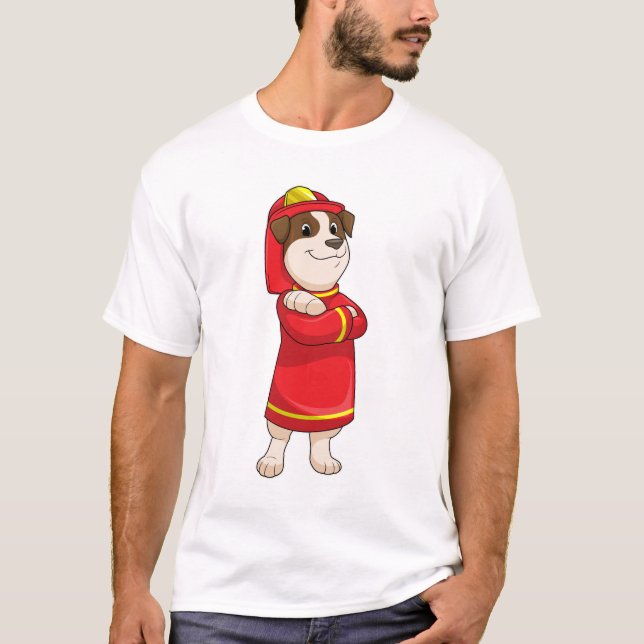 Hund als Feuerwehrmann mit Helmet T-Shirt (Vorderseite)