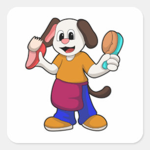 Hund als Friseur mit Razor Quadratischer Aufkleber