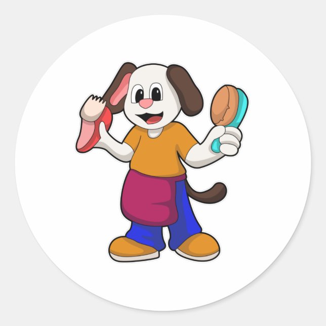 Hund als Friseur mit Razor Runder Aufkleber (Vorderseite)