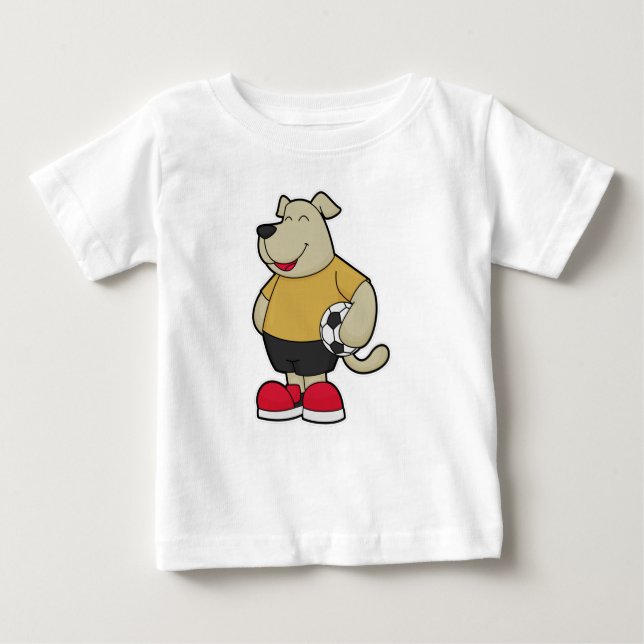 Hund als Fußballspieler mit Fußball Baby T-shirt (Vorderseite)