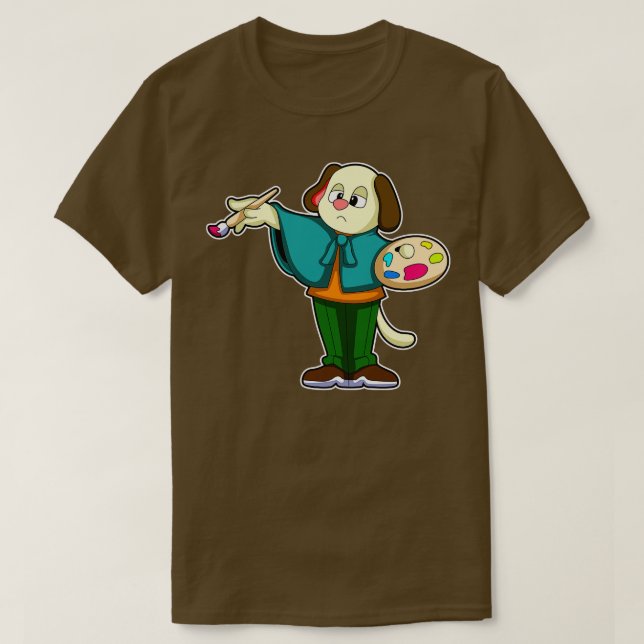 Hund als Maler mit Pinselfarbe T-Shirt (Design vorne)