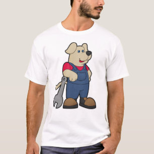 Hund als Mechaniker mit Schlüssel T-Shirt