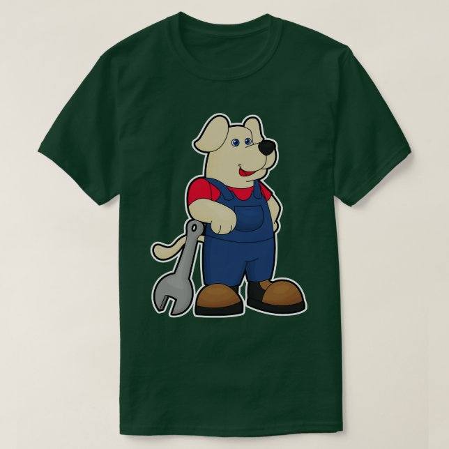 Hund als Mechaniker mit Schlüssel T-Shirt (Design vorne)