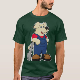 Hund als Mechaniker mit Schlüssel T-Shirt