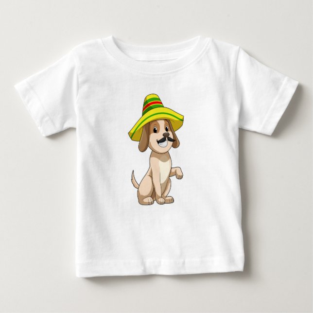 Hund als Mexikanerin mit Strohhut Baby T-shirt (Vorderseite)