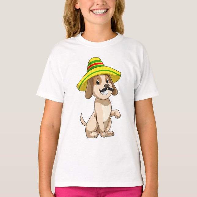 Hund als Mexikanerin mit Strohhut T-Shirt (Vorderseite)