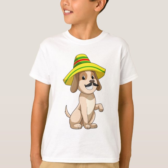 Hund als Mexikanerin mit Strohhut T-Shirt (Vorderseite)