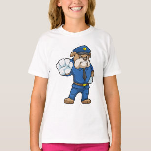 Hund als Polizeibeamter mit einheitlicher T-Shirt