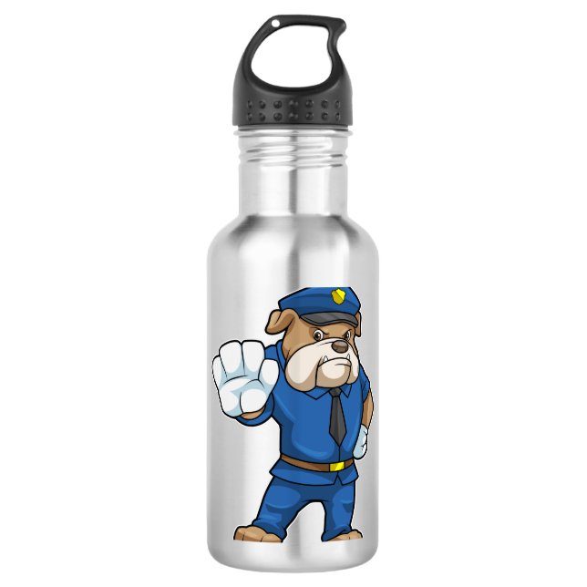 Hund als Polizeibeamter mit Polizeiuniform Edelstahlflasche (Vorderseite)