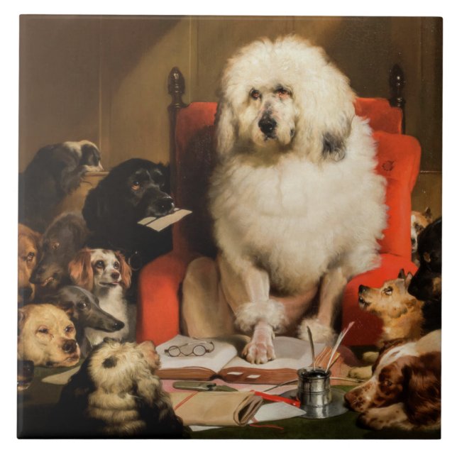 Hund als Richter, der das Gesetz vor Gericht festl Fliese (Vorderseite)