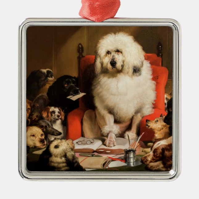 Hund als Richter, der das Gesetz vor Gericht festl Ornament Aus Metall (Vorne)