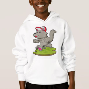 Hund als Runner mit Cap Hoodie