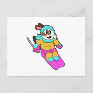 Hund als Skifahrer mit Ski & Schal Postkarte