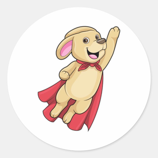 Hund als Superheld mit Kap Runder Aufkleber (Vorderseite)