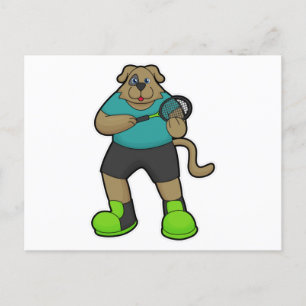 Hund als Tennisspieler mit Tennisschläger Postkarte