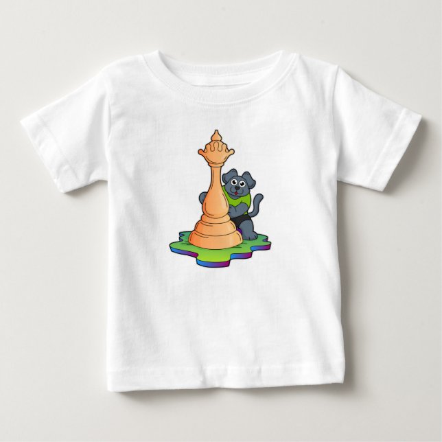 Hund am Schach mit Schachstück Königin Baby T-shirt (Vorderseite)