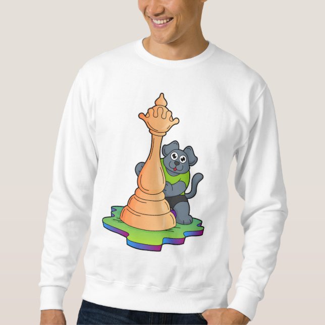 Hund am Schach mit Schachstück Königin Sweatshirt (Vorderseite)
