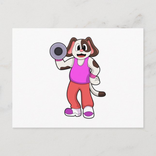 Hund an der Bodybuilding mit Dumbell Postkarte (Vorderseite)