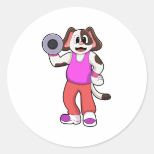 Hund an der Bodybuilding mit Dumbell Runder Aufkleber