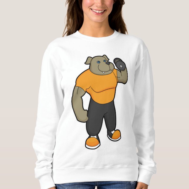 Hund an der Fitness mit Dumbell Sweatshirt (Vorderseite)