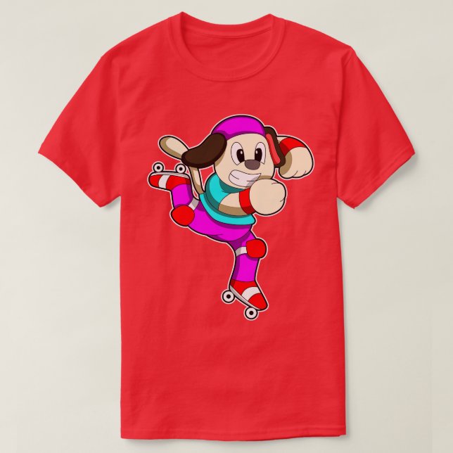 Hund an Inline-Skaten mit Inline-Skate-Cap T-Shirt (Design vorne)