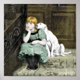 Hund anbetendes Mädchen viktorianisches Gemälde Poster