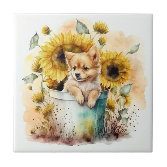 Hund Aquarell Fliese (Vorderseite)