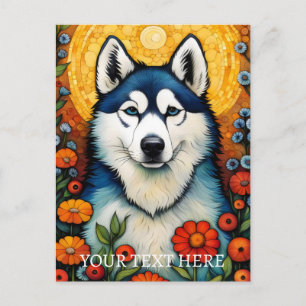Hund Art Siberian Husk Blume Malerei Postkarte