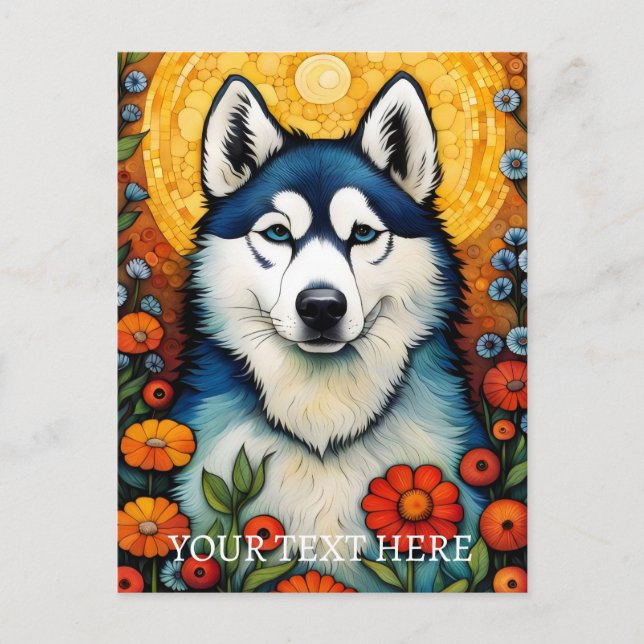 Hund Art Siberian Husk Blume Malerei Postkarte (Vorderseite)