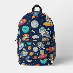 Hund-Astronaut-Rucksack – Weltraum-Raketen-Muster Bedruckter Rucksack