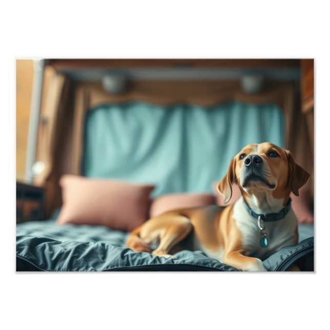 Hund auf Bett Fotodruck (Vorne)