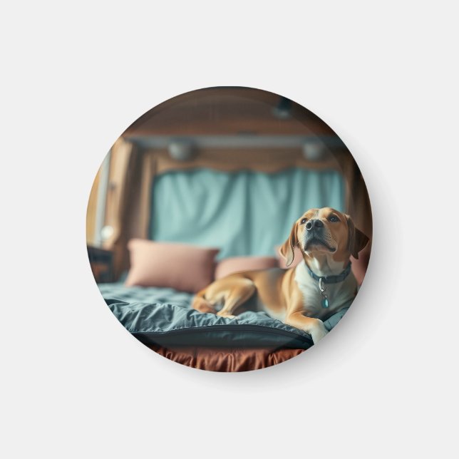 Hund auf Bett Magnet (Vorne)