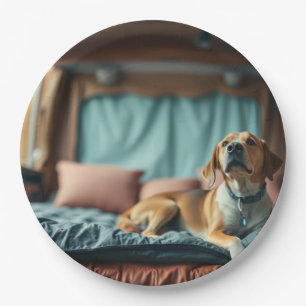 Hund auf Bett Pappteller