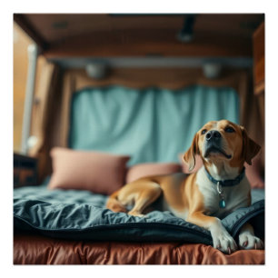 Hund auf Bett Poster