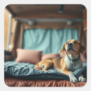 Hund auf Bett Quadratischer Aufkleber