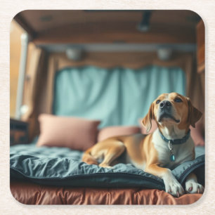 Hund auf Bett Rechteckiger Pappuntersetzer