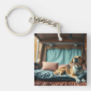 Hund auf Bett Schlüsselanhänger