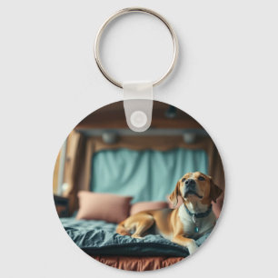 Hund auf Bett Schlüsselanhänger