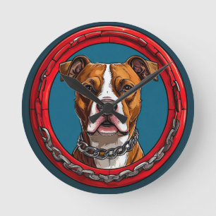 Hund auf blauem Hintergrund mit Ketten Runde Wanduhr