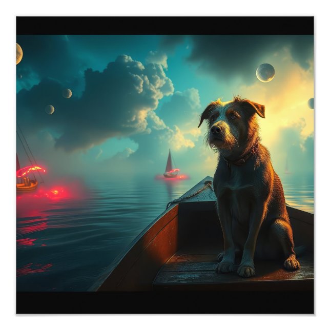 Hund auf Boot Fotodruck (Vorne)