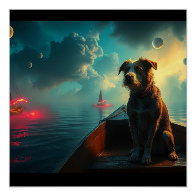 Hund auf Boot Poster (Vorderseite)