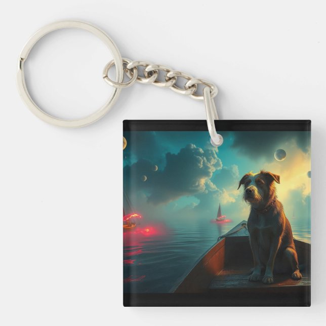 Hund auf Boot Schlüsselanhänger (Vorderseite)