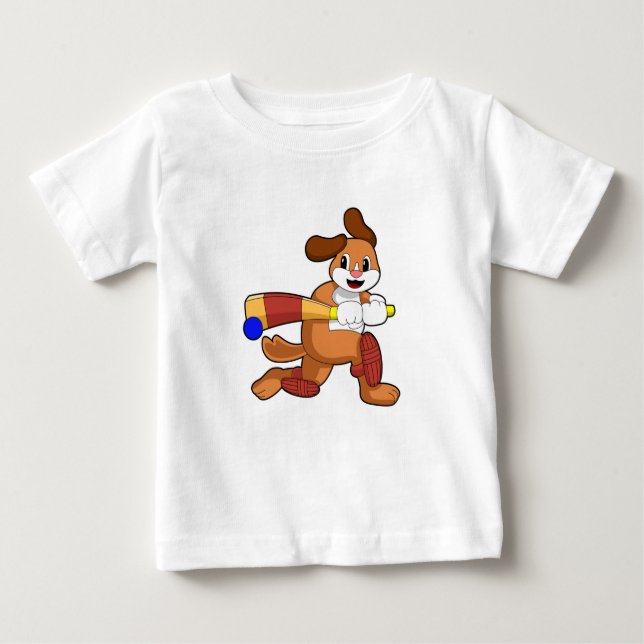 Hund auf Cricket mit Cricket-Fledermaus Baby T-shirt (Vorderseite)