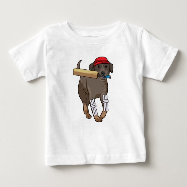 Hund auf Cricket mit Cricket-Fledermaus Baby T-shirt (Vorderseite)
