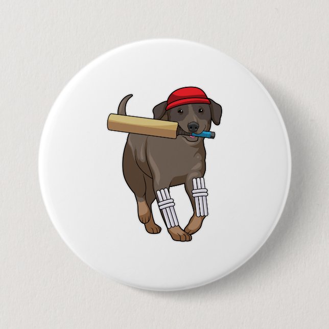 Hund auf Cricket mit Cricket-Fledermaus Button (Vorderseite)