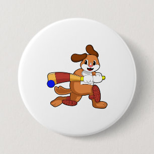 Hund auf Cricket mit Cricket-Fledermaus Button
