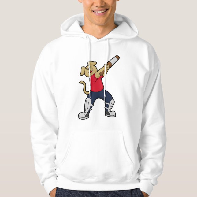 Hund auf Cricket mit Cricket-Fledermaus Hoodie (Vorderseite)