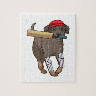 Hund auf Cricket mit Cricket-Fledermaus Puzzle