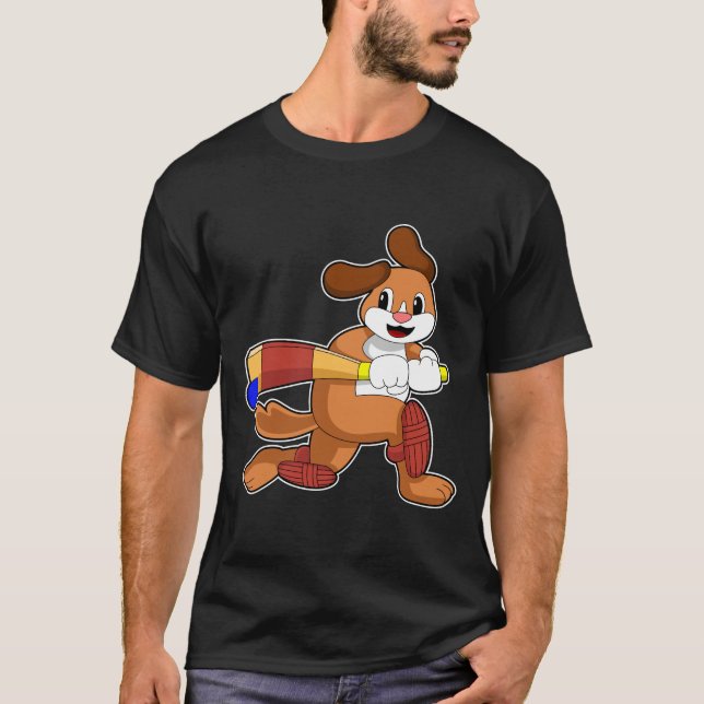 Hund auf Cricket mit Cricket-Fledermaus T-Shirt (Vorderseite)